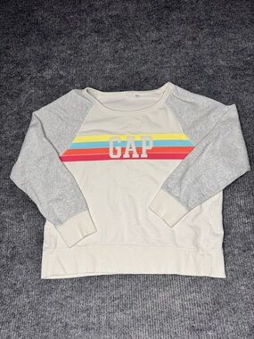 Vintage GAP Cream & Gray Sweatshirt with Rainbow Stripes
